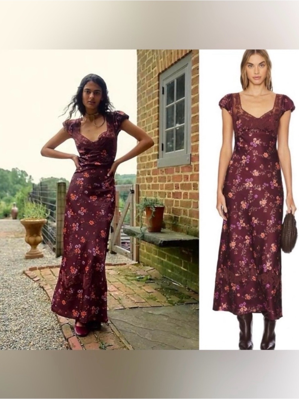 Free People Butterfly Babe Satin Lace Maxi Dress 90’s Grunge Large